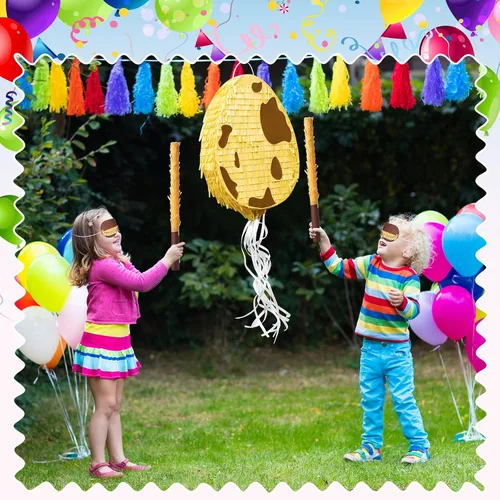 Miniatura 5 de Lenwen Piñata de huevo de dinosaurio de 16 x 12 x 3 pulgadas, paquete de piñata de huevos de dinosaurio con palo de confeti para fiesta de Marrón