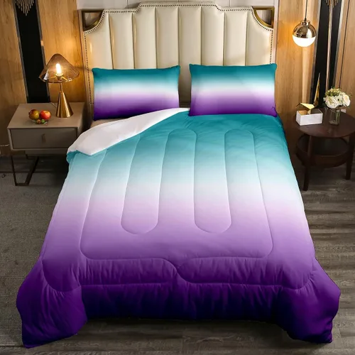 Miniatura 2 de Erosebridal Juego de Edredón Ombré Verde Púrpura Verde Azulado Juego de Ropa de Cama Tamaño Individual Edredón de Plumón Degradado Colorido Moderno