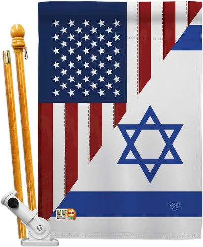 Bandera estadounidense israelí Bandera de Israel juego de soportes de madera para banderas de pared, postes para exteriores de la casa, patio,