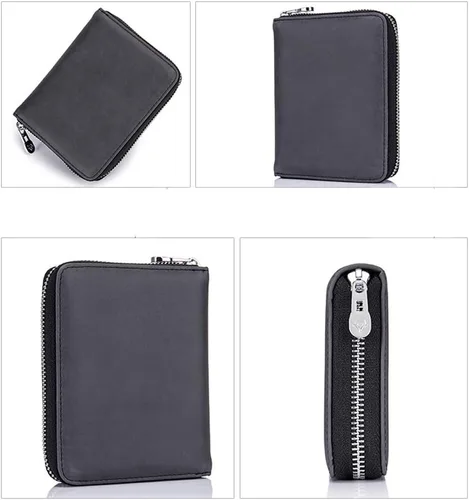 Miniatura 4 de boshiho Cartera con bloqueo RFID de 24 ranuras para tarjetas de crédito, de piel auténtica, organizador de múltiples tarjetas, con cremallera