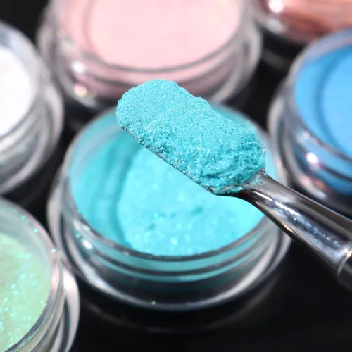 Miniatura 7 de 10 colores de sirena perla cromada polvo de uñas, polvo iridiscente Aurora efecto espejo metálico pigmento perlado arte uñas brillo polvo kit