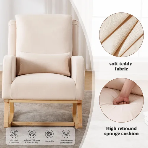 Miniatura 5 de HCHAIRH Mecedora para cuarto de bebé, sillas mecedoras para lactancia con cojín lumbar, cómodas mecedoras modernas con respaldo alto para cuarto