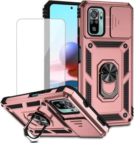 Miniatura 10 de Funda para Redmi Note 10/Redmi Note 10S/Poco M5S con protector de pantalla de vidrio templado y cubierta de cámara deslizante, anillo magnético Negro