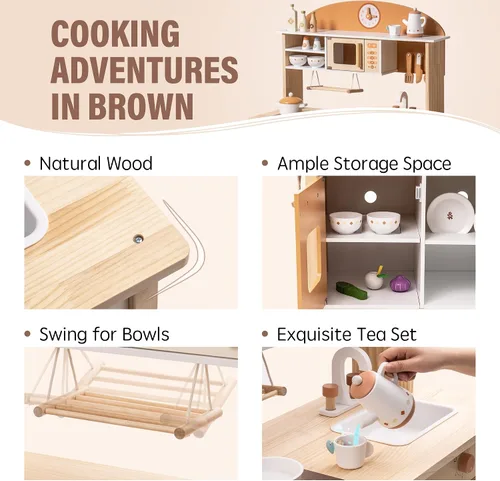 Miniatura 3 de ROBOTIME Juego de cocina de madera, juego de cocina para niños con diseño realista, juego de cocina para niños y niños pequeños con lavavajillas