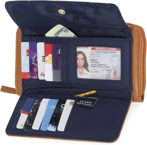 Miniatura 2 de Nautica Bulk Cargo - Cartera RFID para mujer, organizador con cremallera alrededor, Anchor Aweigh