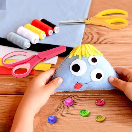 Miniatura 7 de Huhuhero Tijeras para niños, punta roma de seguridad de 5 pulgadas con tapa, tijeras de papel de corte para manualidades pequeñas para niños de 4 a