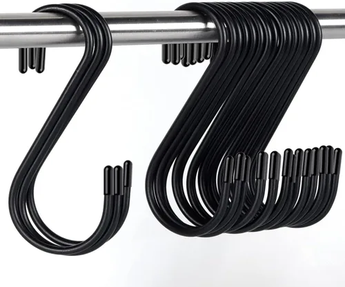 Miniatura 6 de Paquete de 30 ganchos en S, 3.54 pulgadas, negro mate, ganchos en S de metal resistente que pueden soportar hasta 33 libras, para cocina, oficina