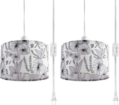 Paquete de 2 Lámparas Colgantes Enchufables, Luz Colgante con Cable Transparente de 15 Pies, Interruptor de Encendido/Apagado, Pantalla de Lámpara