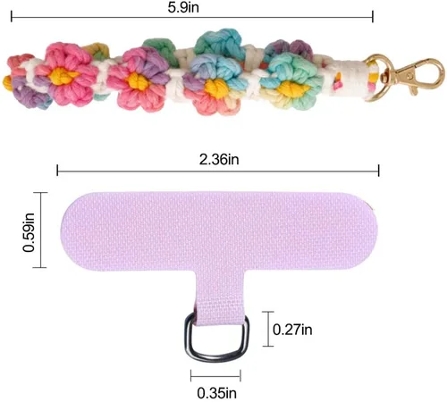 Miniatura 5 de VIOKKO Correa de muñeca de macramé bohemio para teléfono, cordón para teléfono celular con lengüeta de sujeción, pulsera con soporte para correa
