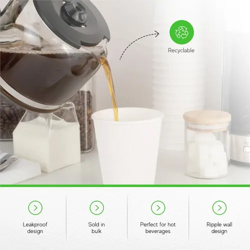 Miniatura 5 de Restaurantware - Tazas de café desechables de 12 onzas, 500 tazas calientes de doble pared para café - Las tapas se venden por separado, borde Blanco
