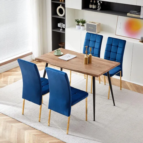 Miniatura 9 de Howtek Juego de mesa de comedor rectangular para 4, moderno de mediados de siglo con 4 sillas de cocina de terciopelo tapizado negro, juego de mesa