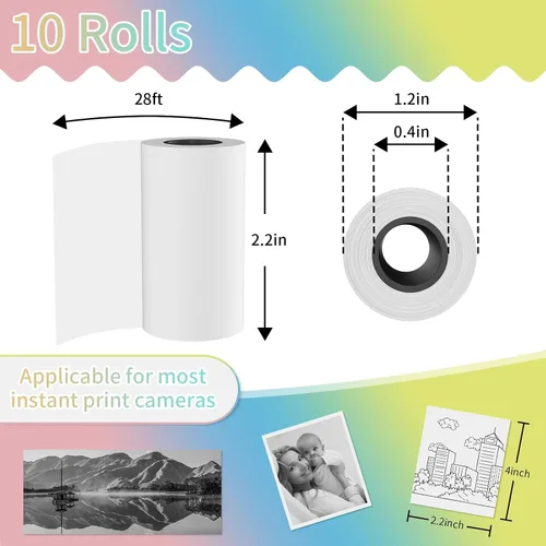 Miniatura 2 de MFLABEL Recambio de papel para cámara instantánea para niños, 10 rollos (2.2 x 1.1 pulgadas), papel fotográfico térmico HD para niños, no tóxico
