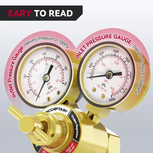 Miniatura 2 de ARCCAPTAIN Medidores de regulador de oxígeno Soldadura de gas, 0-4000PSI y 0-100PSI Medidores de gas de soldadura con conexión de entrada CGA 540