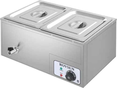 ROVSUN Calentador eléctrico comercial de 21 cuartos de galón, encimera de mesa de vapor de 2 bandejas, 10.6 cuartos de galón de acero inoxidable con