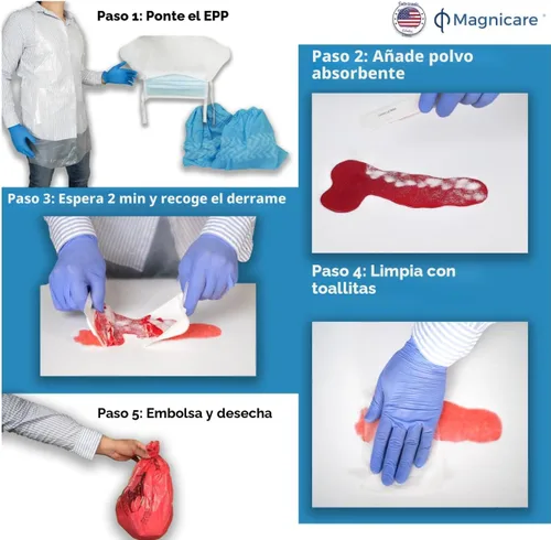 Miniatura 6 de Kit de limpieza de vómitos y diarrea para restaurante – Cumple con OSHA Kit de limpieza de líquidos corporales Ideal para escuelas, clínicas