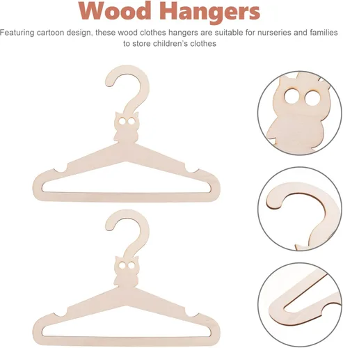 Miniatura 5 de SEWACC 5 perchas de madera de animales de dibujos animados para niños y niñas, organizador de armario premium para ropa de recién nacidos