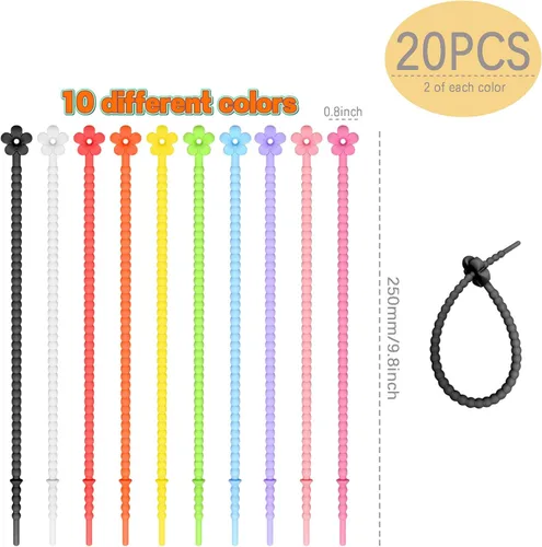 Miniatura 2 de 20 bridas de silicona reutilizables para cables, organizador de cables de silicona reutilizables, correas para cables, ataduras multiusos