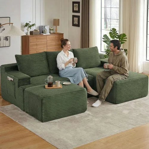 Miniatura 44 de Sofá seccional Cloud de 96 pulgadas, sofá deshuesado para sala de estar, sofá modular con asiento profundo, sofá de pana cómodo y esponjoso con Negro