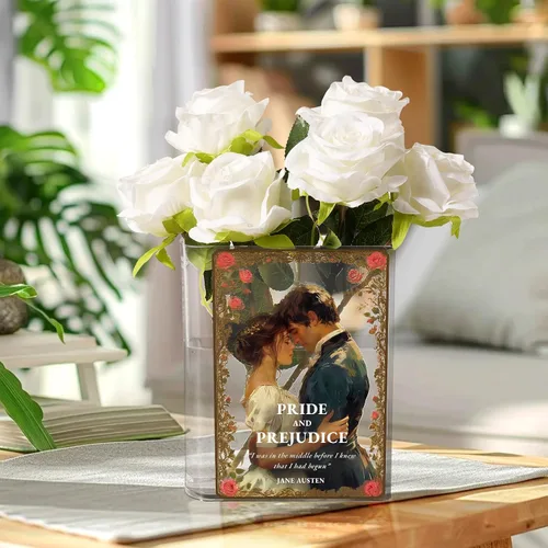 Miniatura 8 de Alpharan Florero de libro para decoración del hogar, florero acrílico transparente en forma de libro con sabor artístico y cultural para el hogar