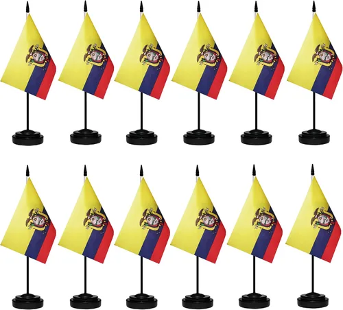 Miniatura 28 de Banderas de México - Juego de banderas mexicanas de escritorio, pequeña bandera de mesa de México con poste negro de 13 pulgadas, base negra y parte