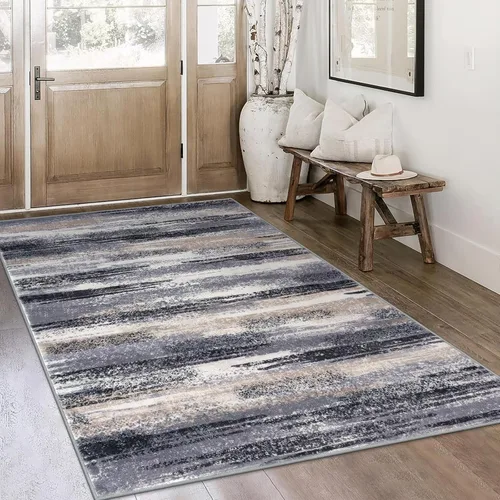 Miniatura 61 de Lansny Alfombra moderna abstracta de 2 x 5 pies, color negro, gris, blanco, lavable, alfombra de entrada para cocina, alfombra antideslizante suave