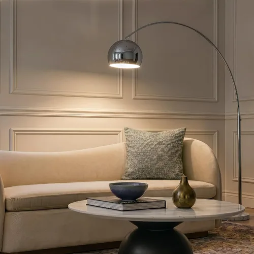 Miniatura 2 de Brightech Olivia Lámpara de pie – Lámpara de arco elegante con cabeza redondeada y base de mármol para sala de estar, lámpara de pie alta