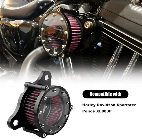 Miniatura 3 de Sporacingrts Filtro de aire para motocicleta CNC limpiador de aire negro Filtro de entrada Compatible con Sportster Police XL883P