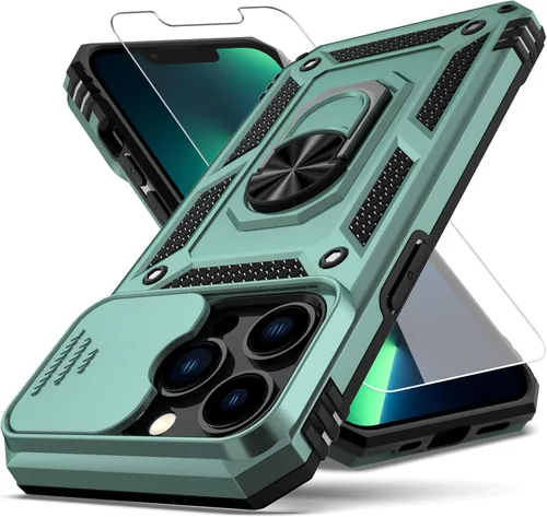 Miniatura 12 de Funda para iPhone 13 Pro, con cubierta para lente de cámara, protector de pantalla HD, [grado militar] anillo de montaje en coche con soporte Negro