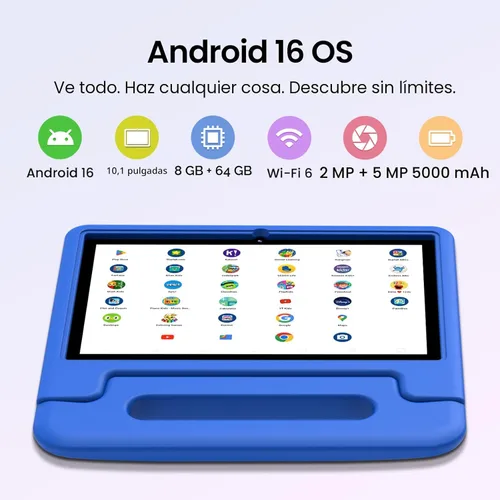Miniatura 2 de ApoloSignage 2025 Tablet Android 15 para niños, pantalla HD de 10 pulgadas, procesador Octa-Core, 8 GB RAM, 64 GB ROM (expandible a 1 TB), con Azul
