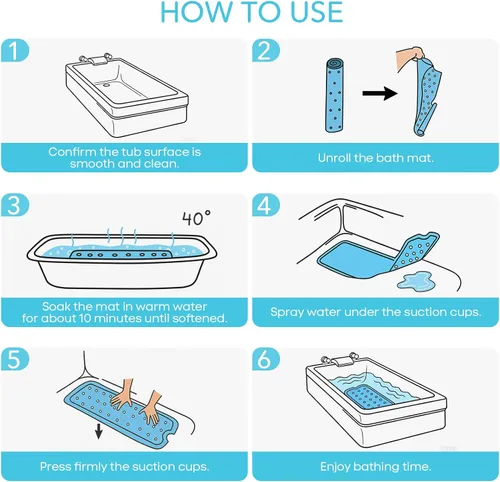 Miniatura 3 de SHUCHING Tapete de baño para bebé antideslizante de 40 x 16 pulgadas, tapete de baño para niños, sin moho, tapete de ducha antideslizante para baño
