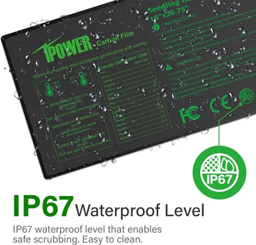 Miniatura 4 de iPower Tapete térmico de siembra de 10 x 20.75 pulgadas con película de carbono mejorada, almohadilla de inicio de germinación de plantas