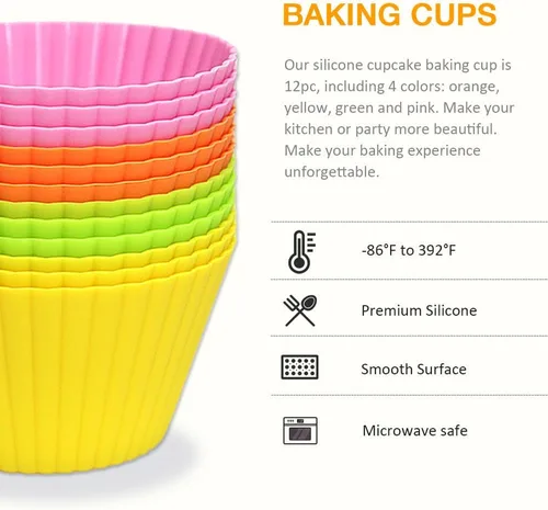 Miniatura 3 de Paquete de 12 tazas de silicona extra grandes para hornear cupcakes, forros para magdalenas y muffins de 3.54 pulgadas, tazas de silicona