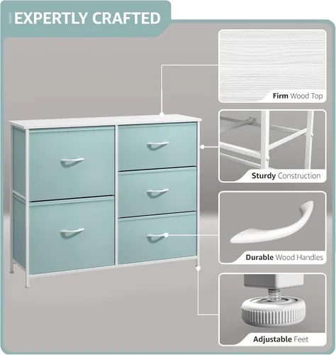 Miniatura 4 de Sorbus - Cómoda con 5 cajones, mesita de noche y mesa auxiliar para el hogar, accesorios de habitación, oficina, dormitorio universitario