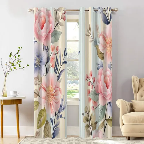 Miniatura 25 de Shrahala Beige and Orange Abstract Art Brushstrokes Blackout Curtain Tiers, Abstract Oil Paint Kitchen Valance Light Blocking Tier Drapes with Rod