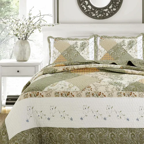 Miniatura 7 de Cozy Line Home Fashions - Juego de ropa de cama reversible de 100% algodón con diseño de patchwork real, estilo cottage francés, floral, colcha