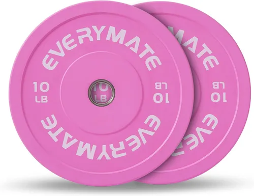 EVERYMATE Placas de Peso Rosa 10LB 15LB 25LB 35LB 45LB Placas Olímpicas Bumper Placas de Peso con Agarre para Entrenamiento de Fuerza y Crossfit