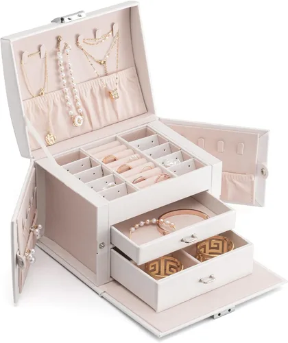 Oyydecor Joyero organizador para mujeres y niñas piel sintética para personas mayores caja de almacenamiento de joyas de tamaño mediano con