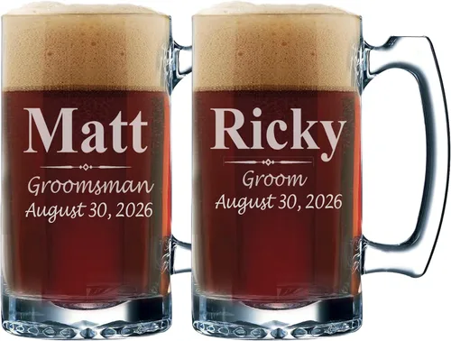 Miniatura 6 de My Personal Memories Juego de 3, juego de 5 juegos de 7 y más vasos de cerveza personalizados para padrinos de boda, grabado personalizado, tazas