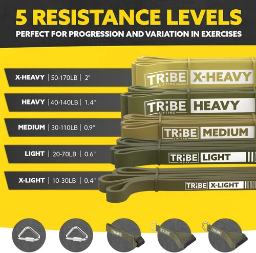 Miniatura 2 de Bandas de resistencia largas para entrenar hombres y mujeres, juego de 5 bandas de dominadas, asas de goma y anclaje de puerta, bandas de Verde 2