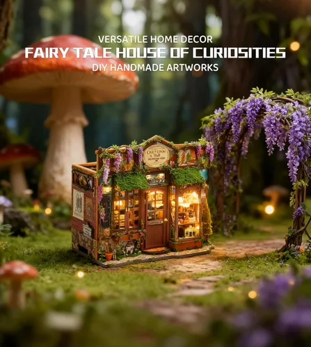 Miniatura 4 de Roroom Kit de casa en miniatura, kit de rincón de libro de cuento de hadas con luz LED, rompecabezas de madera 3D, kit de casa de muñecas