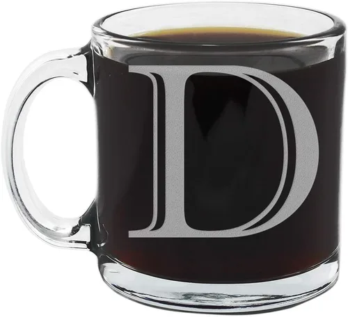 Miniatura 28 de Spotted Dog Company Taza de café de vidrio transparente con monograma grabado de 12 onzas (letra A), regalos de café personalizados de la A a la Z