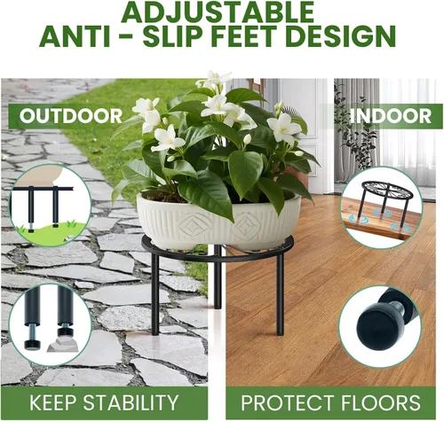 Miniatura 5 de TOSKING Soporte de metal resistente para plantas, patrón redondo de desplazamiento clásico de 9 pulgadas, patas niveladoras antideslizantes