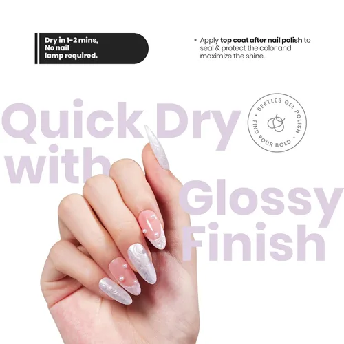 Miniatura 5 de Beetles - Esmalte fortalecedor de uñas 2 en 1, 0.5 fl oz, color blanco perla, secado rápido y duradero, esmalte de uñas con brillo perlado, efecto