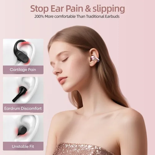 Miniatura 4 de Auriculares abiertos, auriculares inalámbricos con clip Bluetooth 6.0 con funda para pantalla táctil, ligeros de 0.11 oz, auriculares de conducción