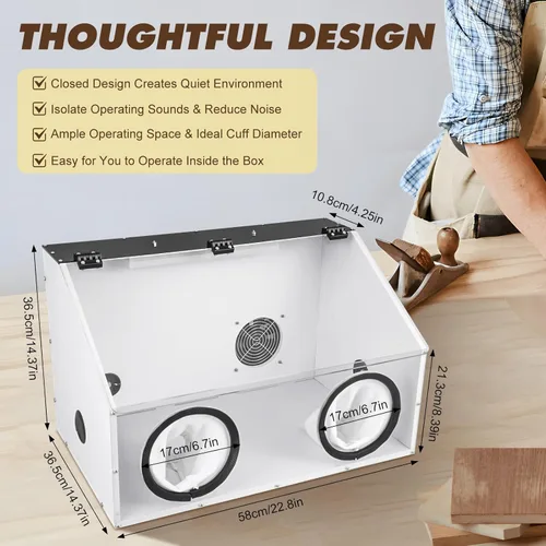 Miniatura 2 de 2 agujeros totalmente cerrados mesa de molienda eléctrica pulidora caja de polvo cubierta de acrílico caja de polvo con luz LED y ventilador