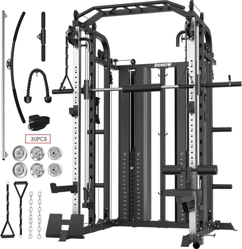 Miniatura 10 de DONOW Smith - Máquina con pilas de pesas, sistema de gimnasio en casa multifunción, jaula de potencia, estante para sentadillas, máquina cruzada