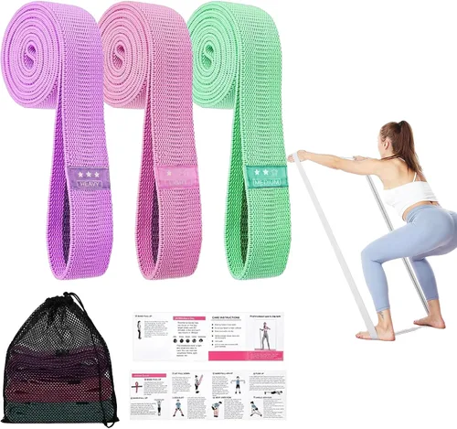 Miniatura 10 de Bandas de resistencia para entrenamiento, juego de 3 bandas elásticas largas para ejercicio con guía de entrenamiento y bolsa de transporte, bandas