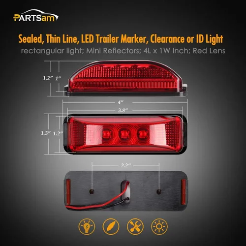 Miniatura 6 de Partsam 10 luces LED de 3.9 pulgadas, impermeables, color rojo, 3 LED, para remolque, camión, barco, DC12 V, luz LED facetada de línea fina
