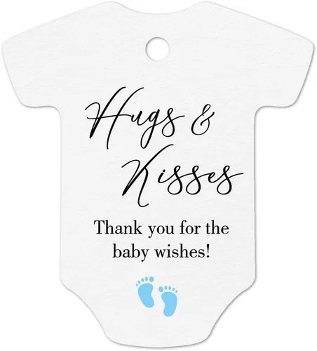Hugs Kisses Thank You for The Baby Wishes Boy Baby Shower Favor Candy Tags, 50 unidades