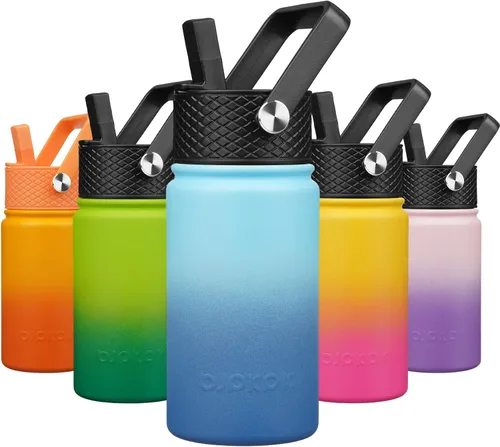 Miniatura 23 de BJPKPK Botella de agua aislada con tapa con pajilla, bonitas botellas de agua de 15 onzas, termo de metal de acero inoxidable, vasos reutilizables